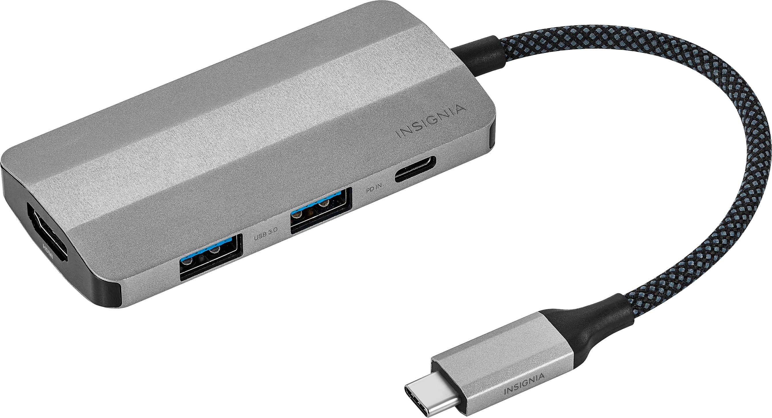 Front. Insignia™ - 4-Port USB-C Hub - Gray.
