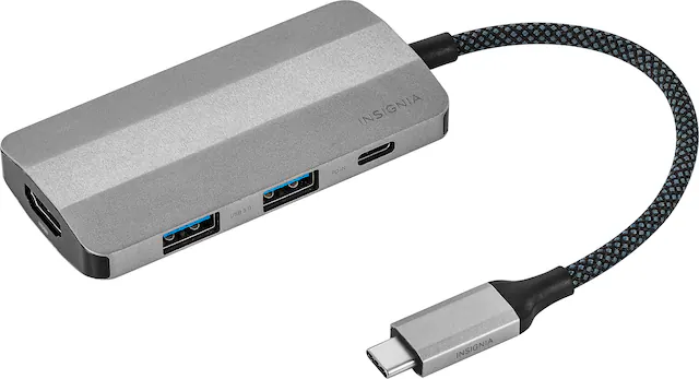 Front. Insignia™ - 4-Port USB-C Hub - Gray.