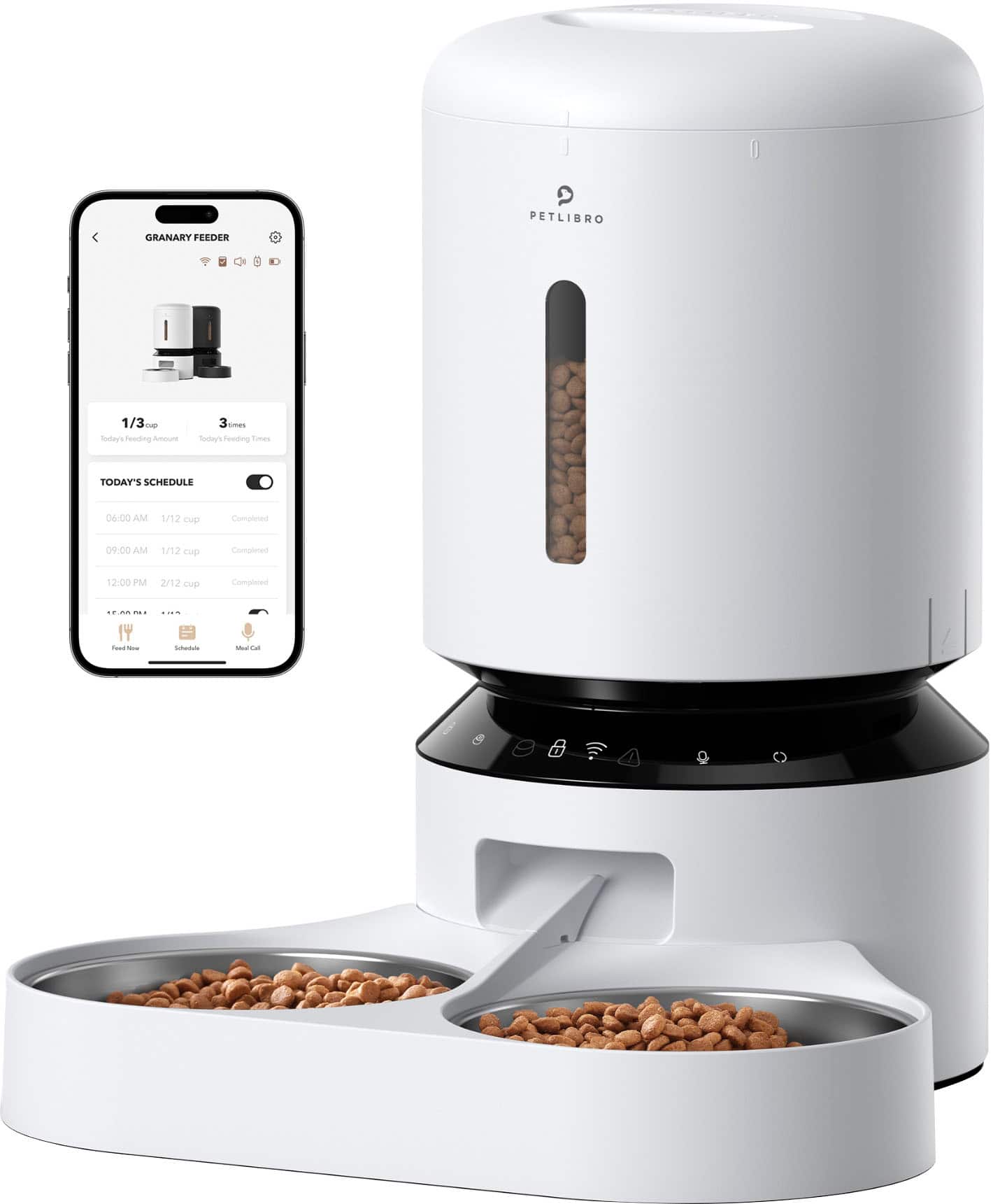 Front. PETLIBRO - Granary WiFi Stainless Steel Dual Food Tray 5L Automatic Dog and Cat Feeder with Voice Recorder - White.