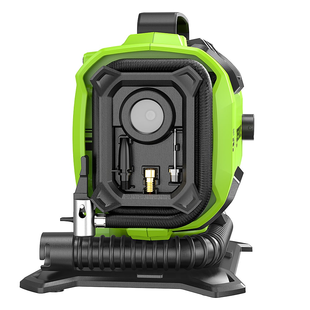 Back. Greenworks - 24 Volt Battery Powered 160-PSI Inflator with 2.0 Ah USB-C Battery & Charger - Green.