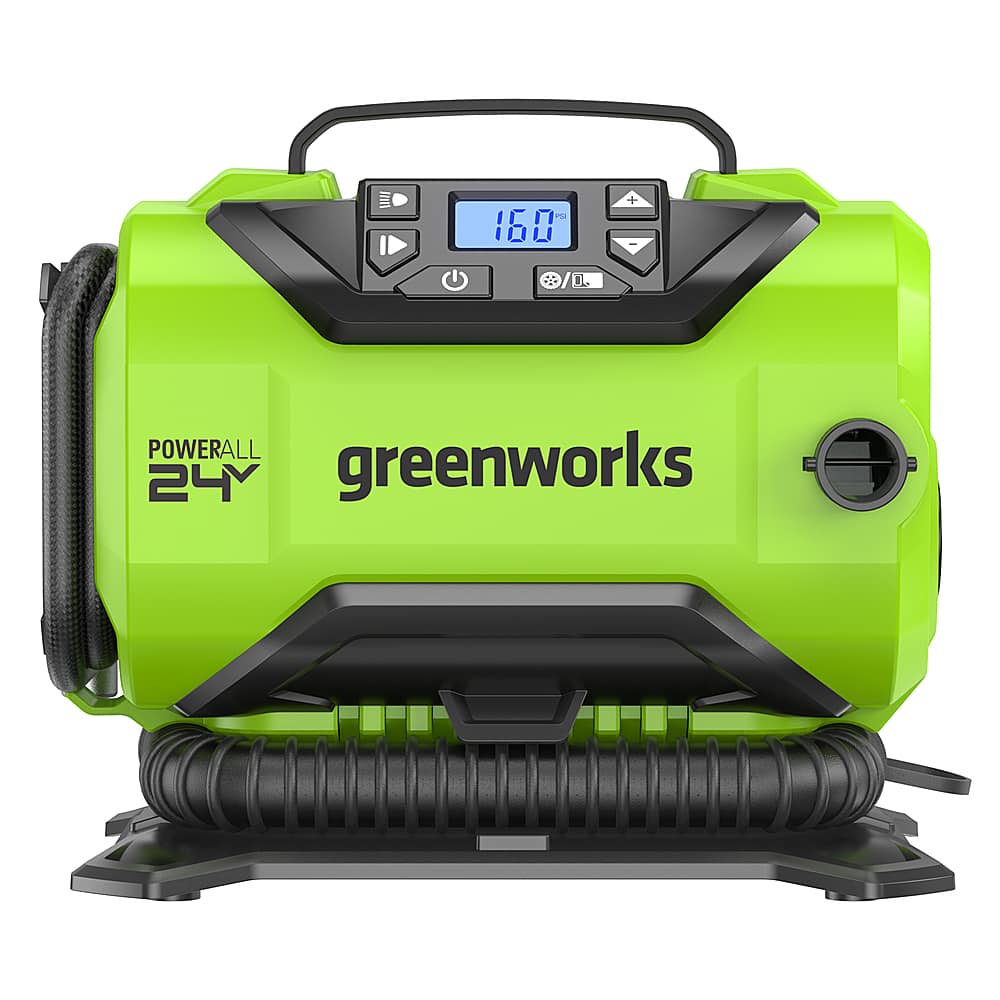 Angle. Greenworks - 24 Volt Battery Powered 160-PSI Inflator with 2.0 Ah USB-C Battery & Charger - Green.
