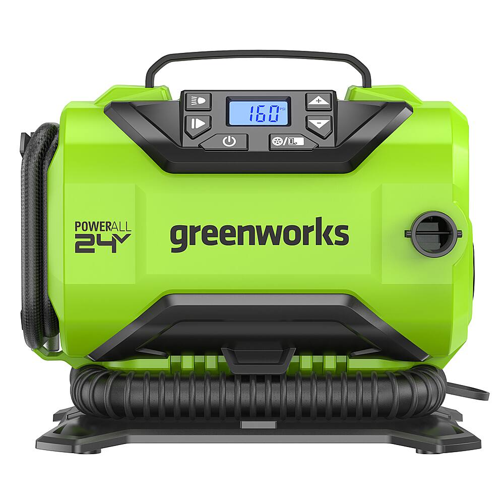 Angle. Greenworks - 24 Volt Battery Powered 160-PSI Inflator with 2.0 Ah USB-C Battery & Charger - Green.