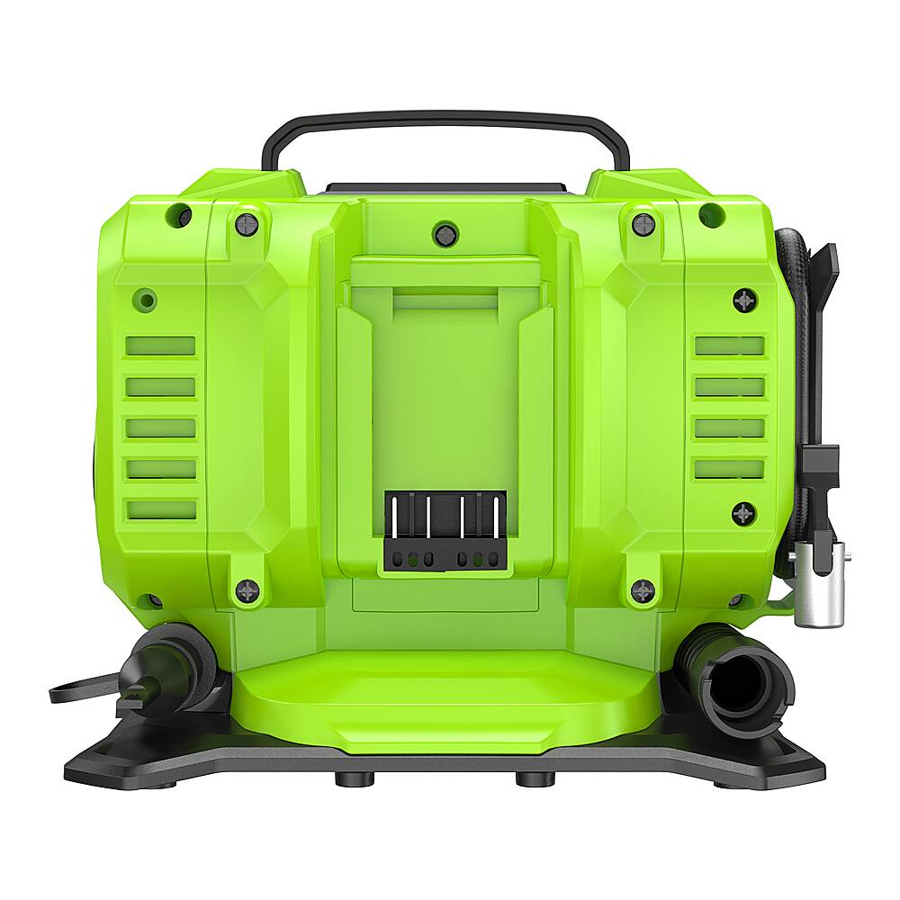 Left. Greenworks - 24 Volt Battery Powered 160-PSI Inflator with 2.0 Ah USB-C Battery & Charger - Green.