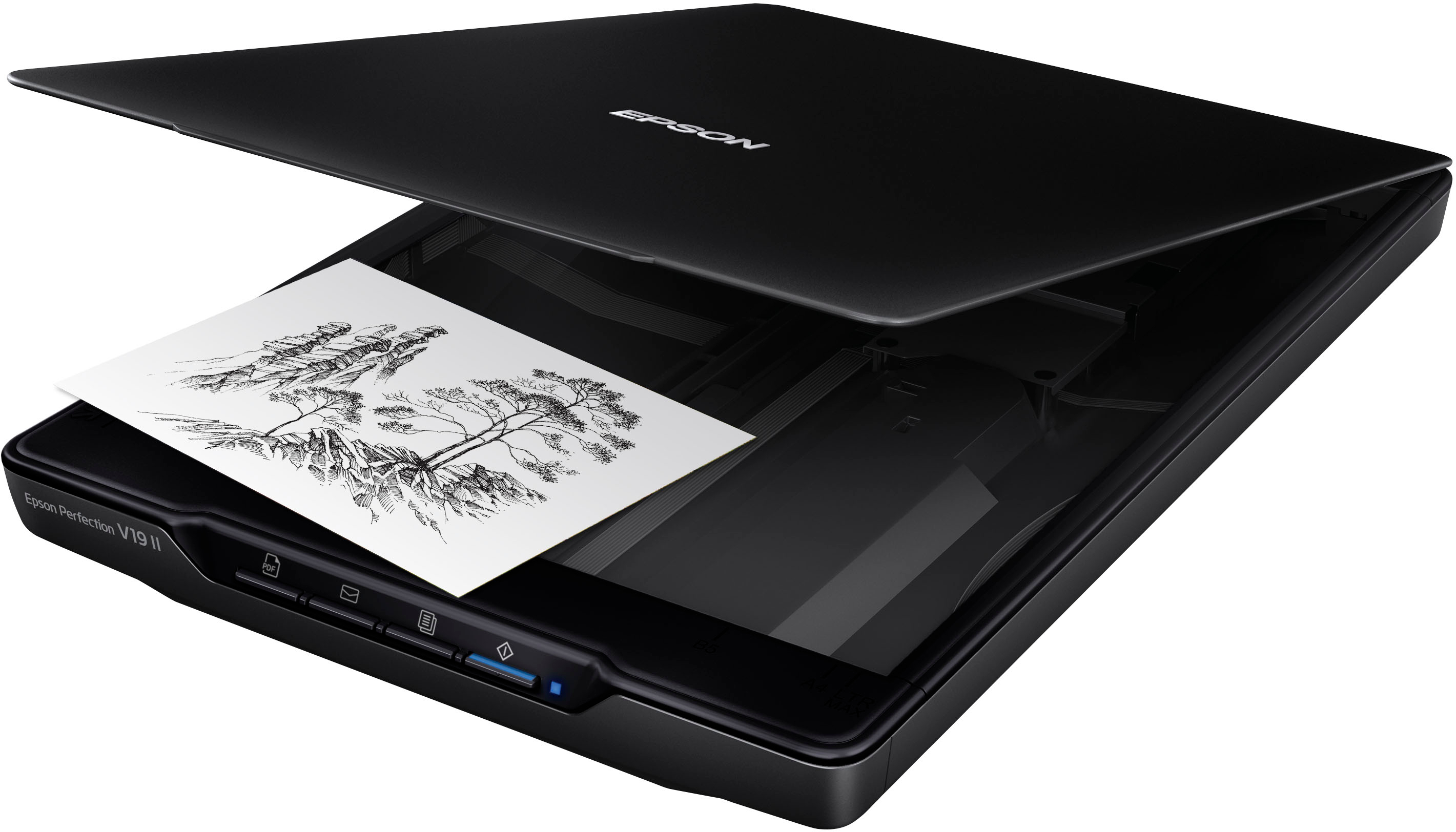 Left View: Epson - Perfection V19 II Color Photo and Document Flatbed Scanner