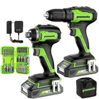 Greenworks - 24V Cordless Battery Drill/Driver and Impact Driver + 70-pice IR Bit Set w/ Two (2) USB Batteries & Charger - Green - Front_Zoom