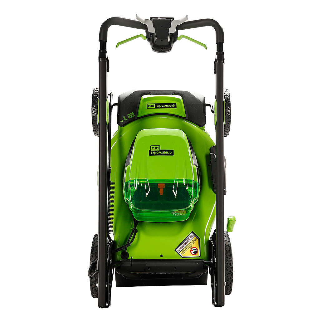 Left View: Greenworks - 80 Volt 21” Cordless Self-Propelled Lawn Mower (Battery & Charger Not Included) - Green