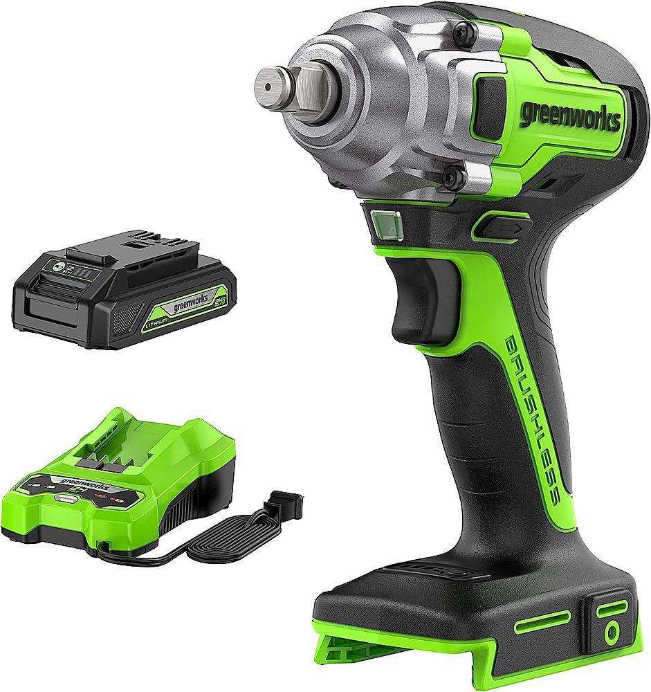 Greenworks 24 Volt 1/2” Brushless Cordless Impact Wrench with 2Ah Battery  and Charger Green 3806902 Best Buy