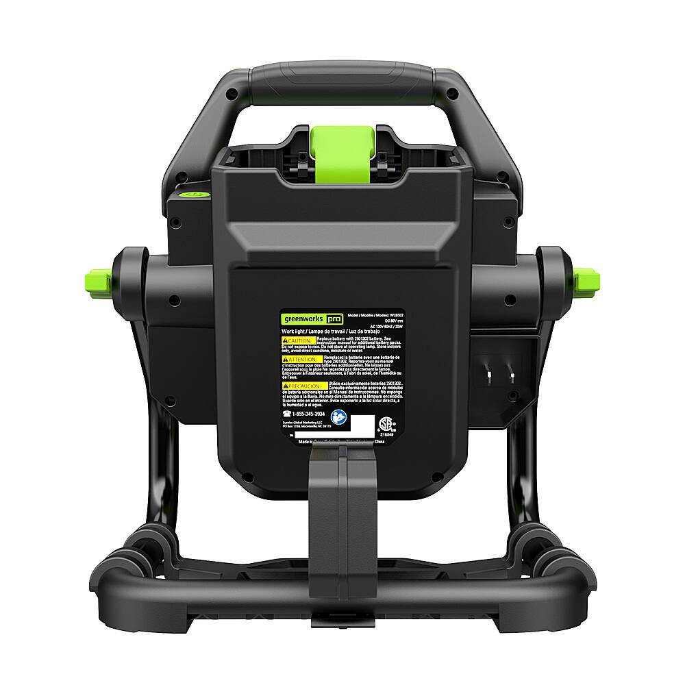 Back. Greenworks - 80 Volt AC/DC 2,500 LED Lumen Work Light (Battery & Charger Not Included) - Green.
