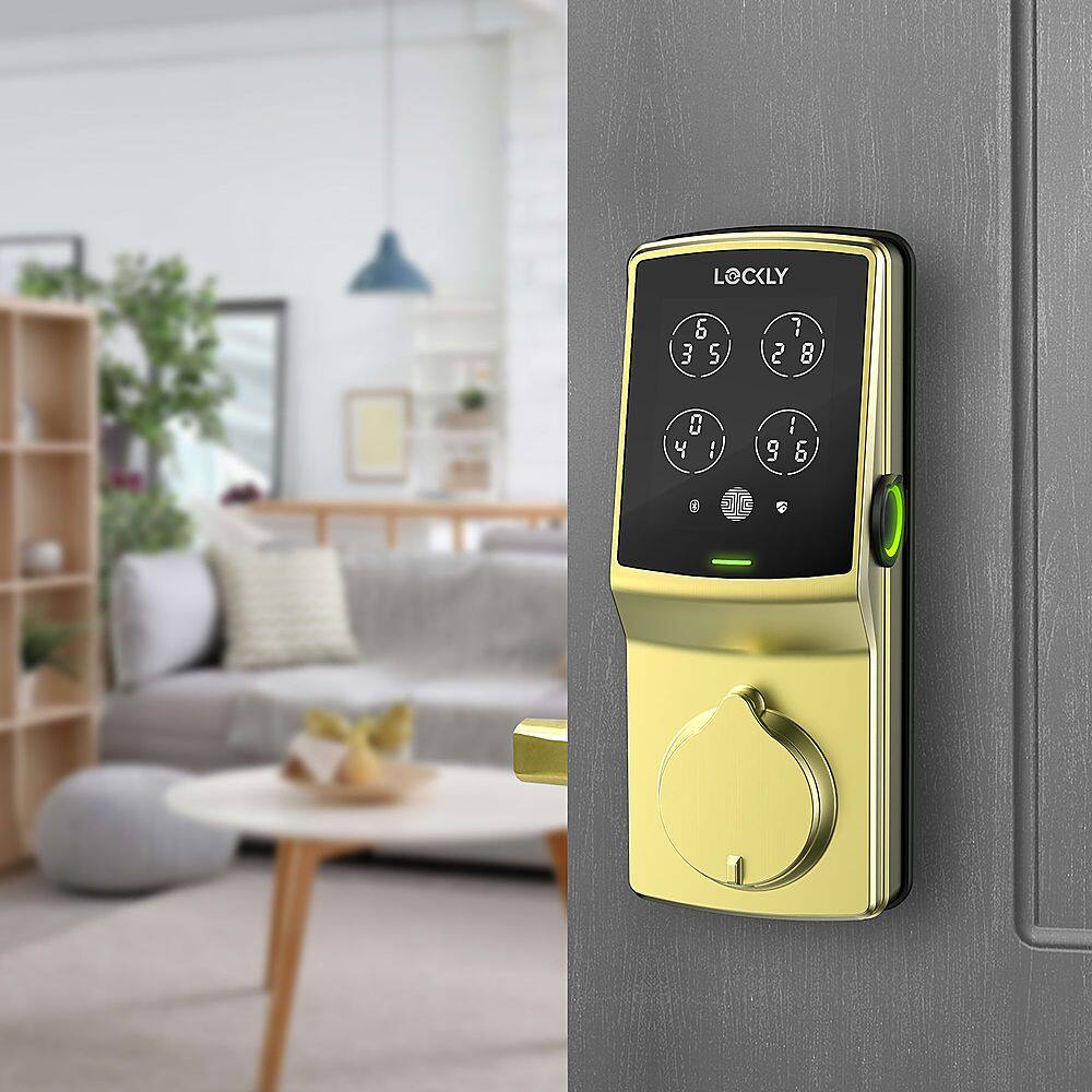 Alt View 18. Lockly - Secure Pro Smart Lock Wi-Fi Replacement Deadbolt with 3D Biometric Fingerprint/Keypad/Voice Control Access - Brushed Gold.