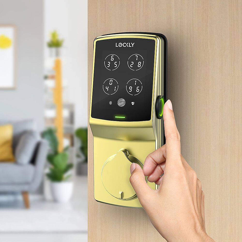 Alt View 20. Lockly - Secure Pro Smart Lock Wi-Fi Replacement Deadbolt with 3D Biometric Fingerprint/Keypad/Voice Control Access - Brushed Gold.