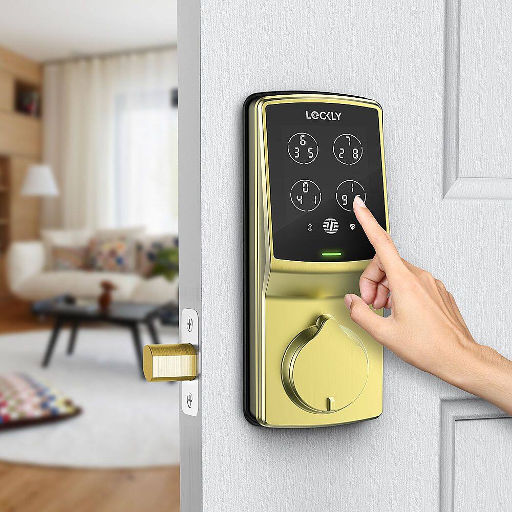 Alt View 21. Lockly - Secure Pro Smart Lock Wi-Fi Replacement Deadbolt with 3D Biometric Fingerprint/Keypad/Voice Control Access - Brushed Gold.