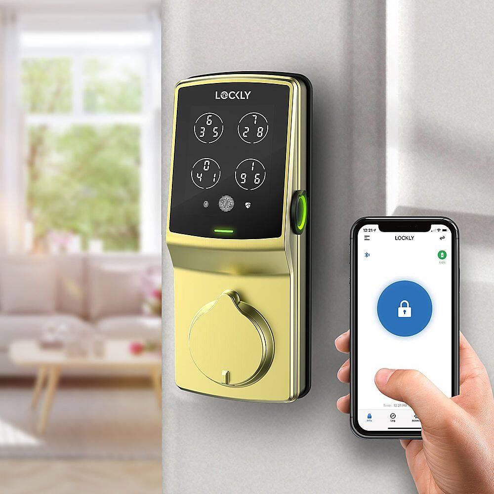 Alt View 22. Lockly - Secure Pro Smart Lock Wi-Fi Replacement Deadbolt with 3D Biometric Fingerprint/Keypad/Voice Control Access - Brushed Gold.