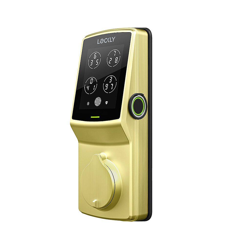 Left. Lockly - Secure Pro Smart Lock Wi-Fi Replacement Deadbolt with 3D Biometric Fingerprint/Keypad/Voice Control Access - Brushed Gold.