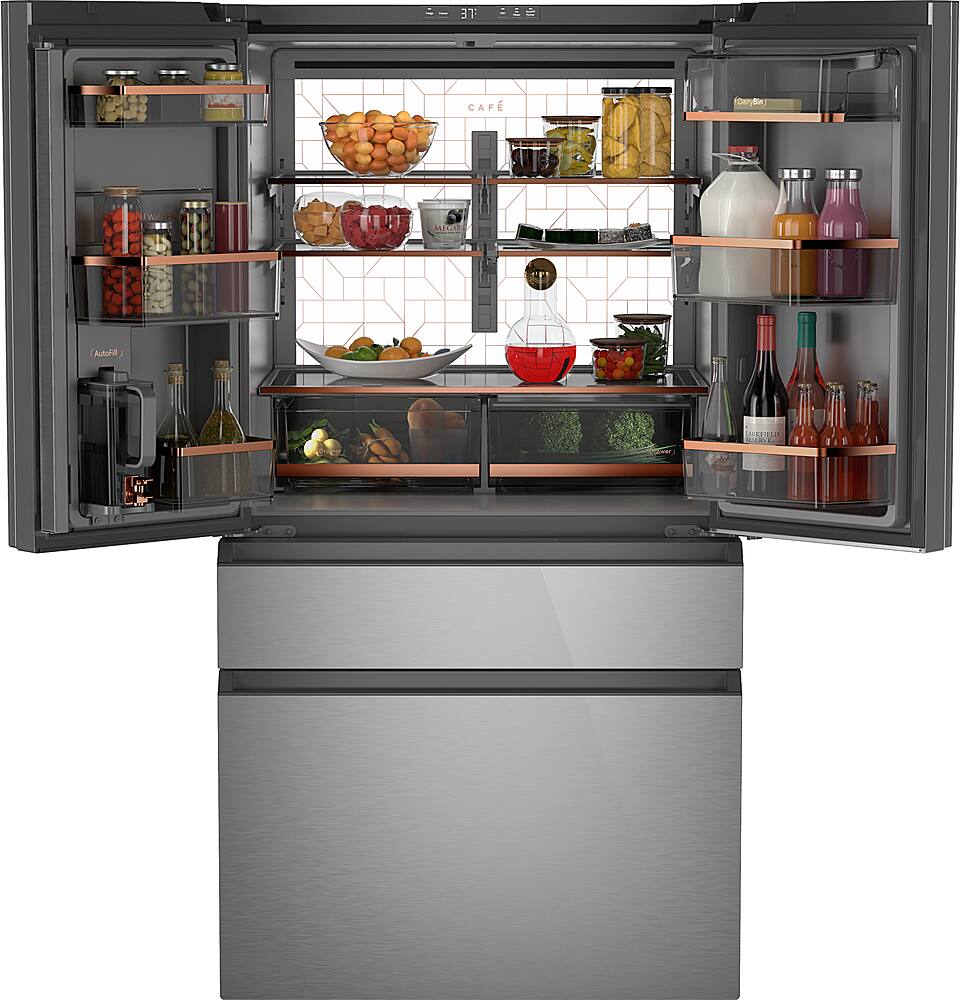Alt View 5. Café - 28.7 Cu. Ft. 4 Door French Door Refrigerator with Dual Dispense Auto Fill Pitcher - Platinum Glass.