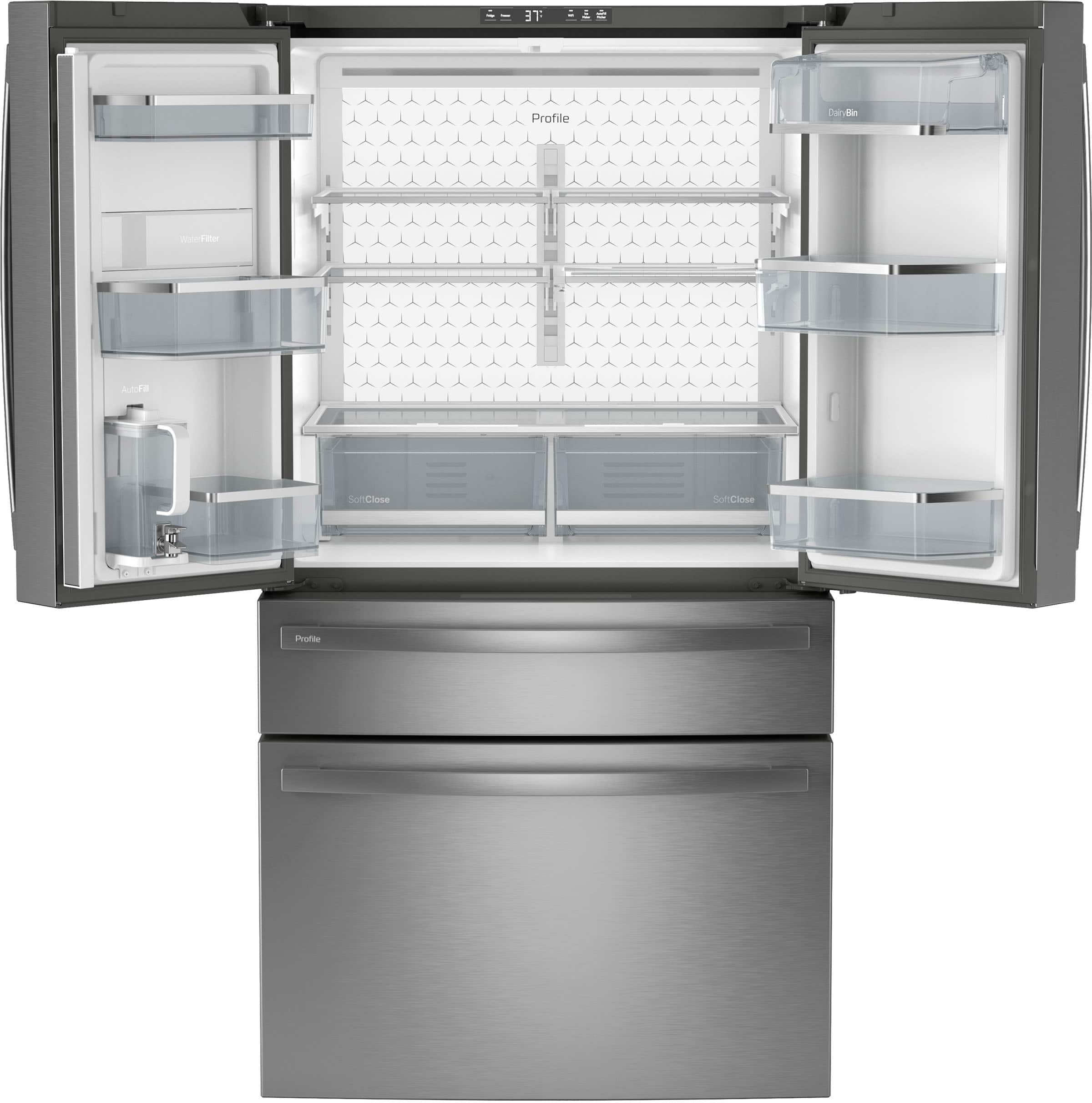 Angle. GE Profile - 28.7 Cu. Ft. 4 Door French Door Refrigerator with Dual-Dispense AutoFill Pitcher - Fingerprint Resistant Stainless Steel.