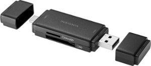 Insignia™ - USB-C/USB 3.0 to SD and microSD Memory Card Reader - Black - Front_Zoom