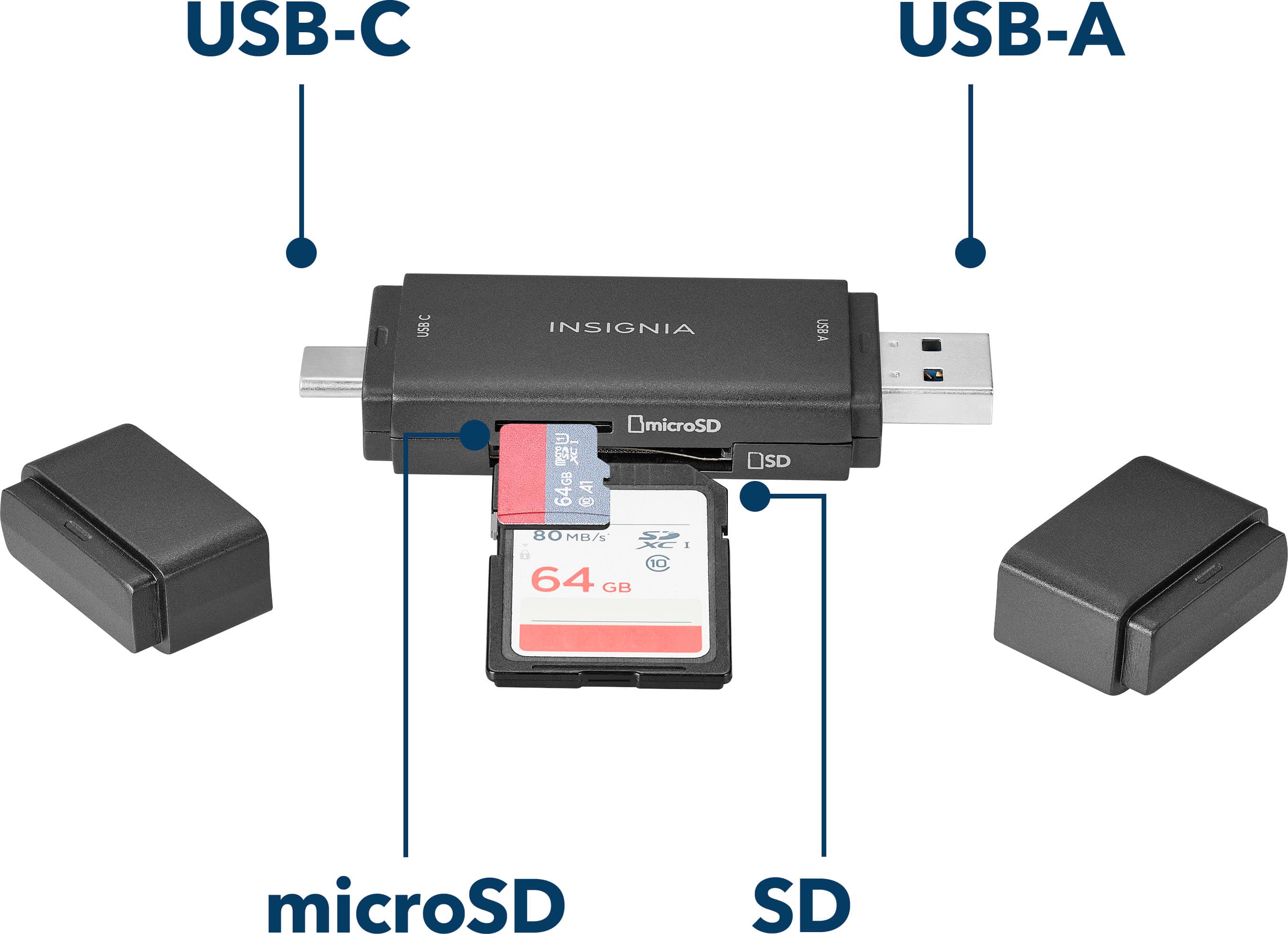 Alt View 14. Insignia™ - USB-C/USB 3.0 to SD and microSD Memory Card Reader - Black.