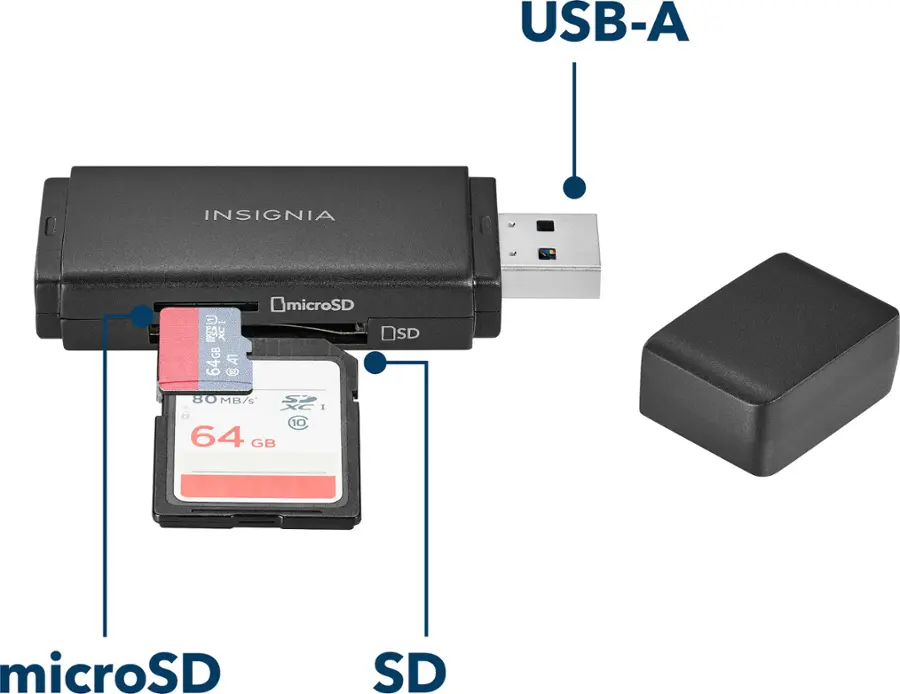 Insignia™ - USB 3.0 SD and microSD Memory Card Reader - Black