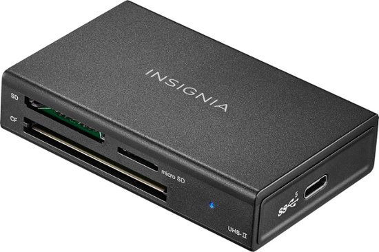 Front. Insignia™ - USB-C to SD, microSD and CompactFlash Memory Card Reader - Black.