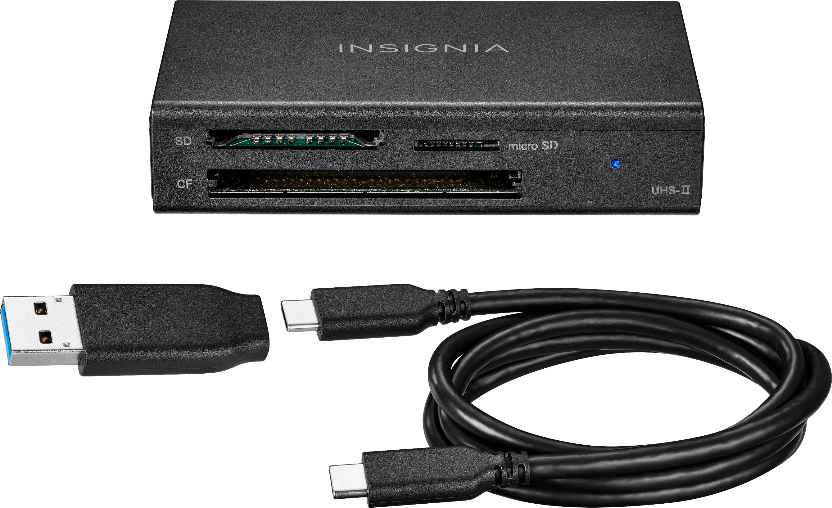 Insignia - USB-C to SD, microSD and CompactFlash Memory Card Reader - Black