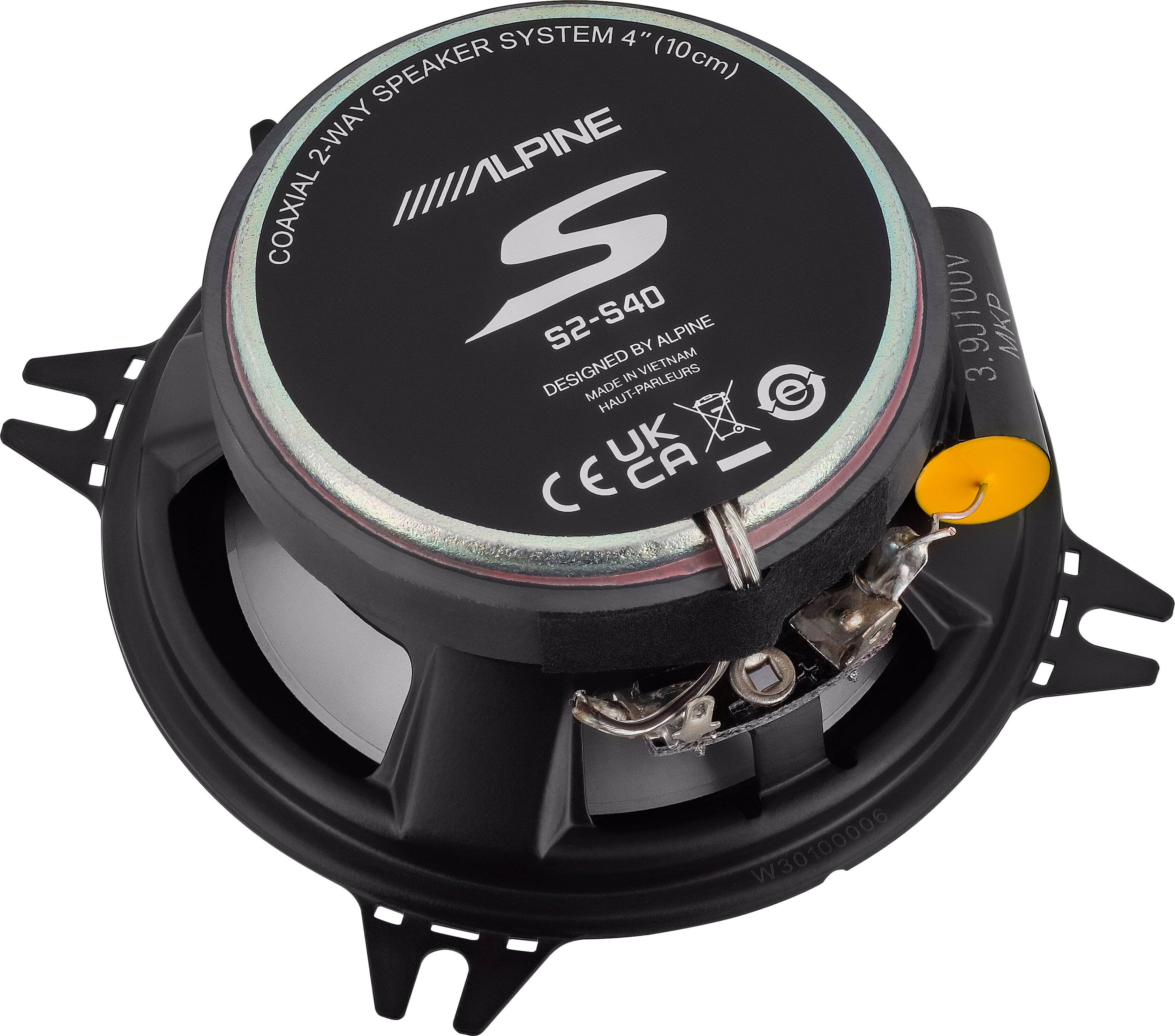 Alt View 12. Alpine - S-Series 4" Hi-Resolution Coaxial Car Speakers with Glass Fiber Reinforced Cone (Pair) - Black.