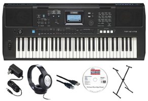Yamaha - PSR-E373 EPS 61-Key Keyboard Pack with X-Stand, AC Adapter, Headphones, and Software - Black - Front_Zoom