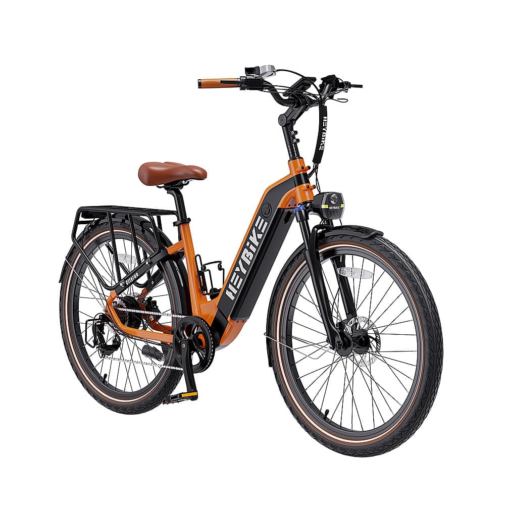 Left. Heybike - Cityrun Ebike w/ 55mi Max Operating Range & 25 mph Max Speed - Orange.