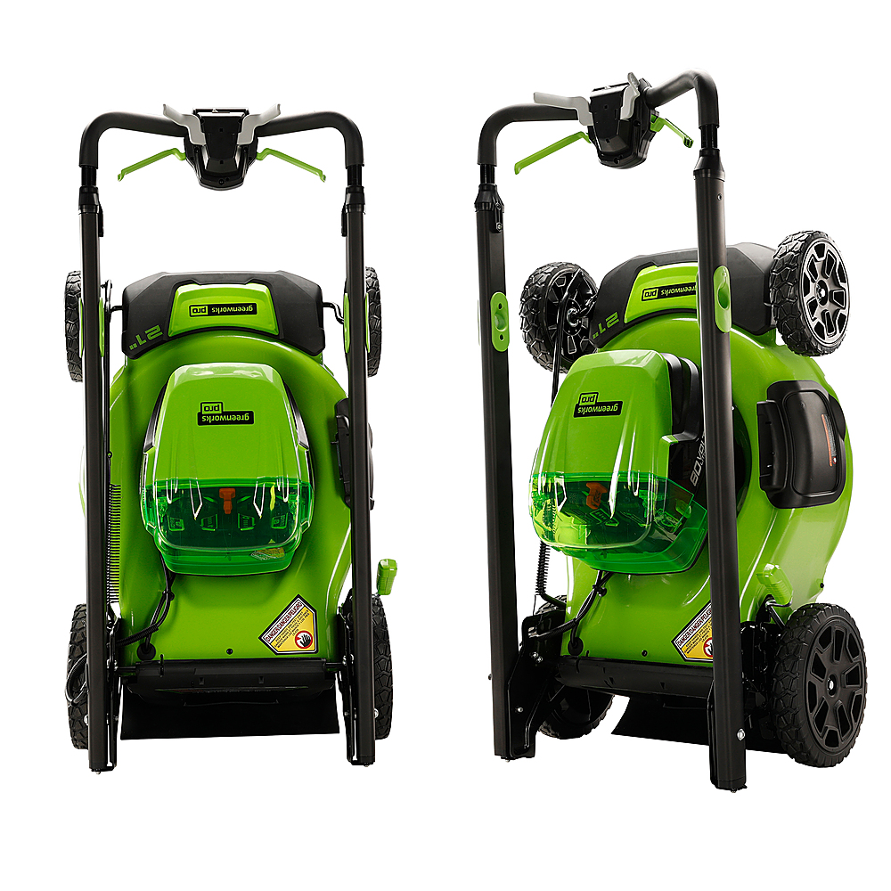 Back View: Greenworks - 80V 21” Cordless Self-Propelled Lawn Mower with (2) 4.0 Ah Batteries and Dual-Port Charger - Green