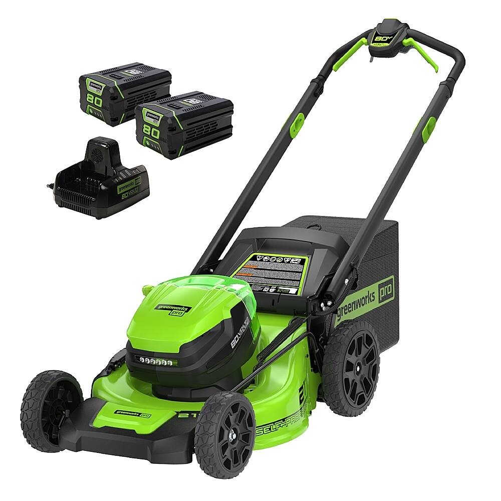 Alt View 23. Greenworks - 80V 21” Cordless Self-Propelled Lawn Mower with (2) 4.0 Ah Batteries and Dual-Port Charger - Green.