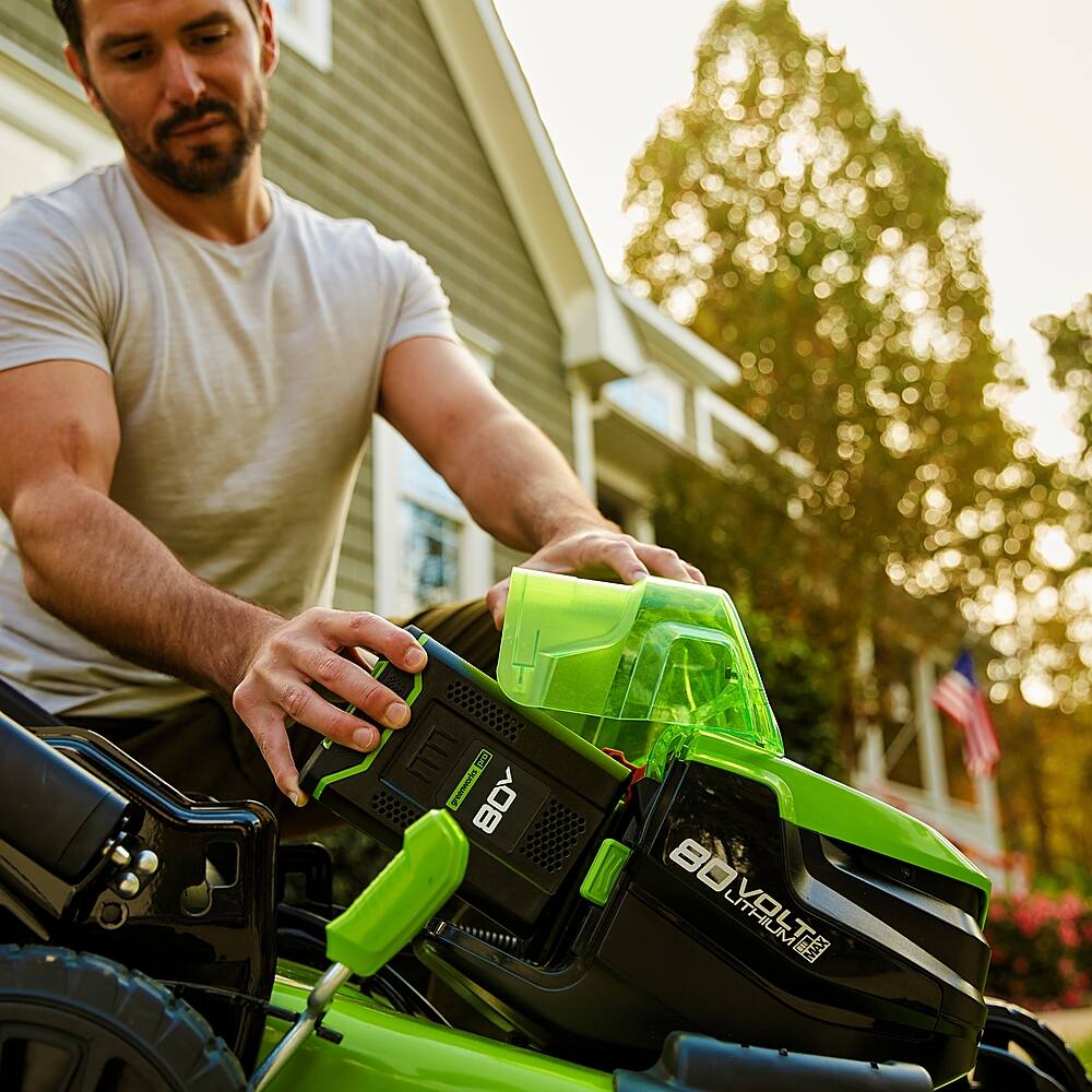 Alt View 25. Greenworks - 80V 21” Cordless Self-Propelled Lawn Mower with (2) 4.0 Ah Batteries and Dual-Port Charger - Green.
