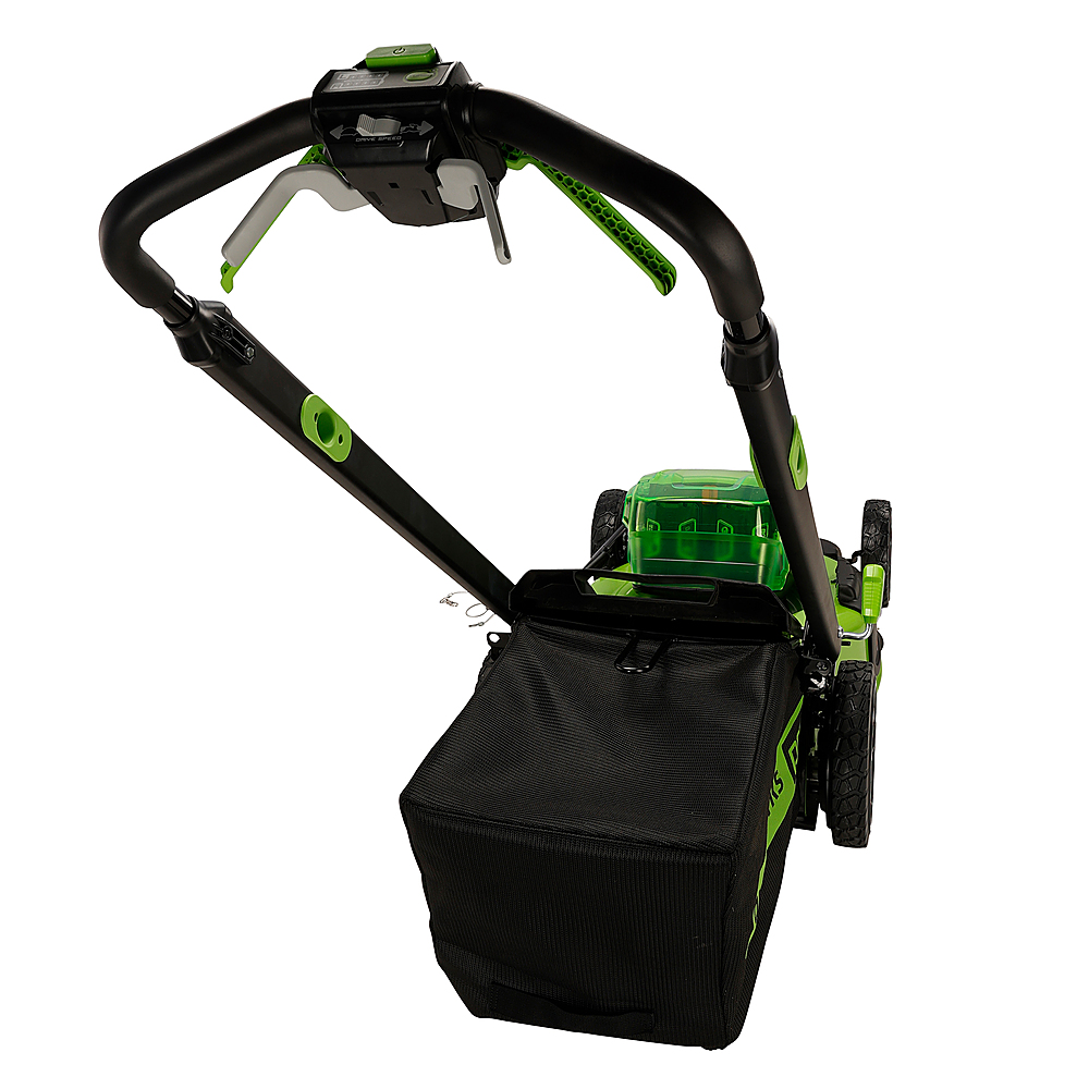 Left View: Greenworks - 80V 21” Cordless Self-Propelled Lawn Mower with (2) 4.0 Ah Batteries and Dual-Port Charger - Green