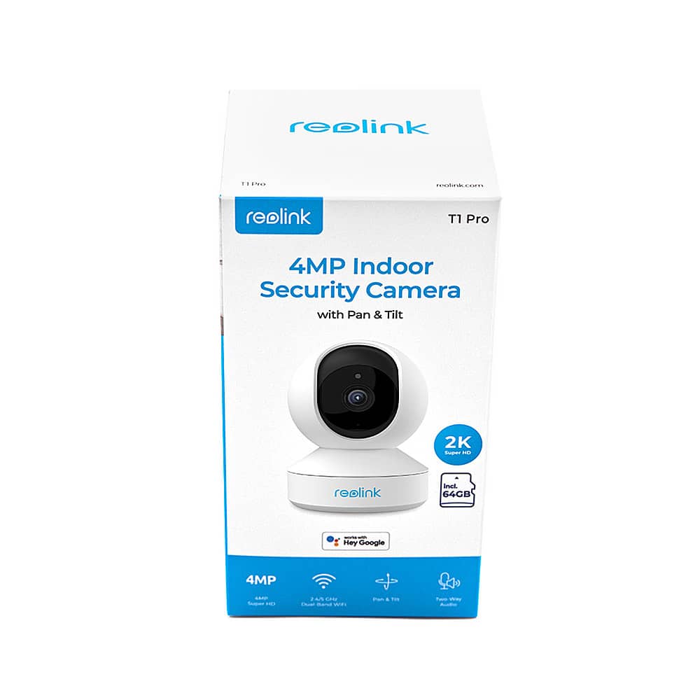 Left. Reolink - Smart 4MP Indoor Super HD 64GB Security Camera with Motion Spotlights - White.