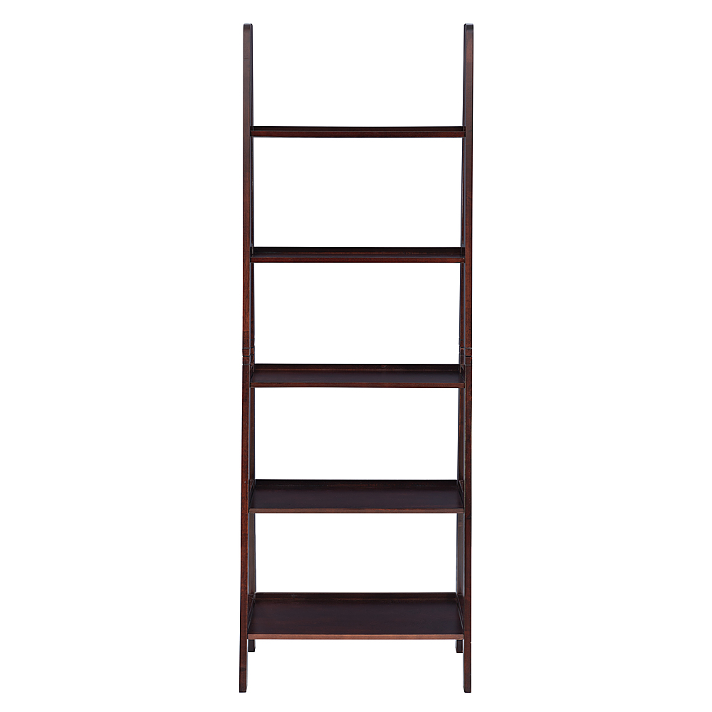 Modern Solid Wood 5-Tier Shelf Ladder Bookcase in Walnut