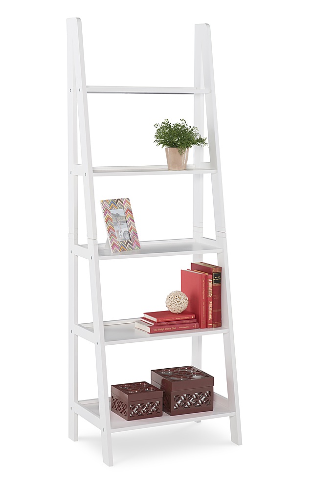 BYBLIGHT 56.5 in. White Wood 5-Shelf Ladder Bookcase Modern