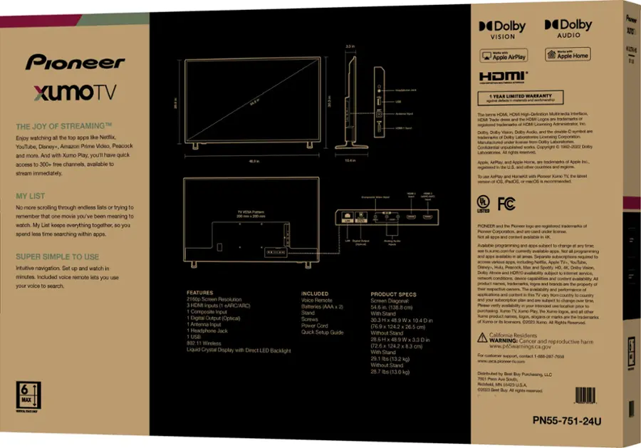 Alt View 17. Pioneer - 55" Class LED 4K UHD Smart Xumo TV - Black.