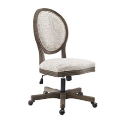 Linon Home Décor - Cynwood Parisian Script Fabric Office Chair With Handcarved Wood Frame - Beige - Front_Zoom