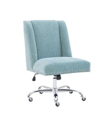 Linon Home Décor - Donora Plush Fabric Adjustable Office Chair With Chrome Base - Aqua - Front_Zoom