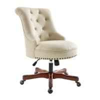 Linon Home Décor - Scotmar Plush Button-Tufted Adjustable Office Chair With Wood Base - Beige - Front_Zoom