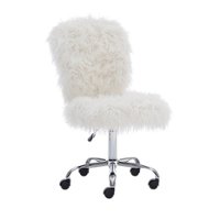 Linon Home Décor - Larabee Plush Faux Fur Adjustable Office Chair With Chrome Base - White - Front_Zoom
