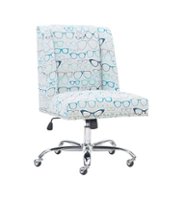 Linon Home Décor - Donora Glasses Print Fabric Adjustable Office Chair With Chrome Base - Blue - Front_Zoom
