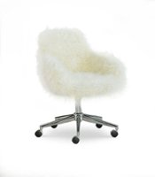 Linon Home Décor - Diehm Faux Fur Adjustable Office Chair With Arms - Off-White - Front_Zoom