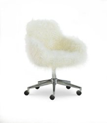 Linon Home Décor - Diehm Faux Fur Office Chair, White - Off-White - Front_Zoom
