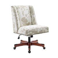 Linon Home Décor - Donora Cow Print Microfiber Fabric Adjustable Office Chair With Wood Base - Beige - Front_Zoom