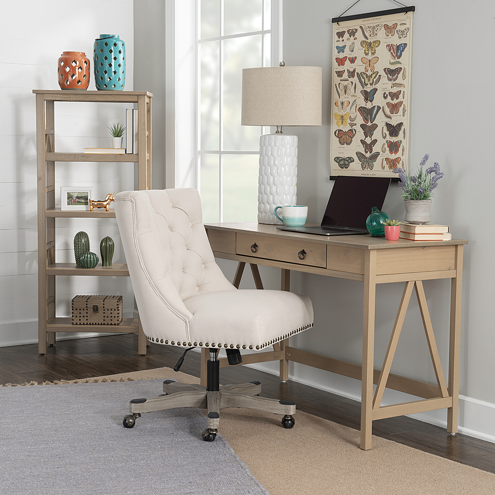 Linon Home Decor Barnes Cream Sherpa Upholstered 17 in. - 21 in. Adjustable Height Office Chair