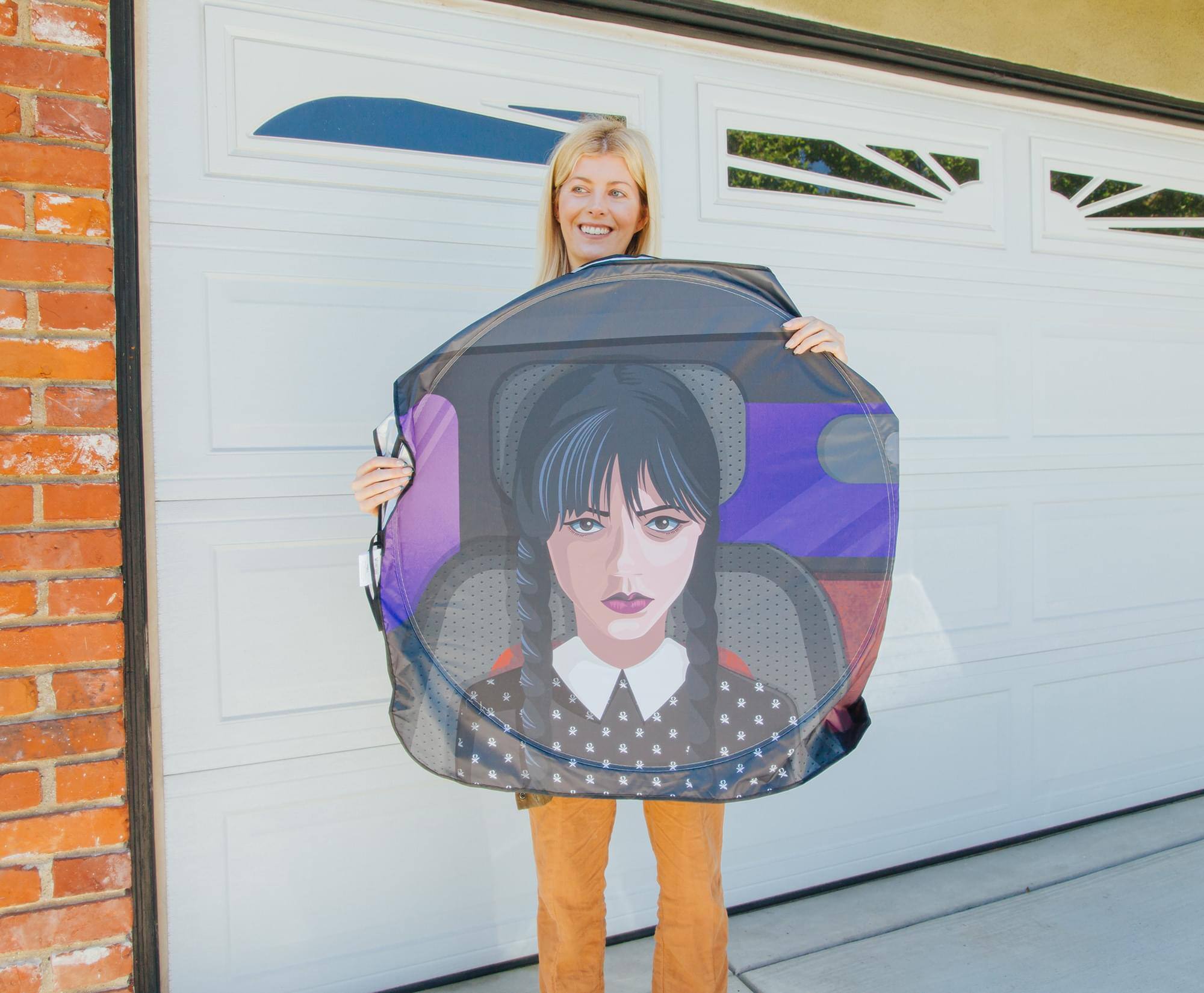 Alt View 5. Surreal Entertainment - Addams Family Wednesday And Thing Sunshade For Car Windshield | 64 x 32 Inches - Black/White.