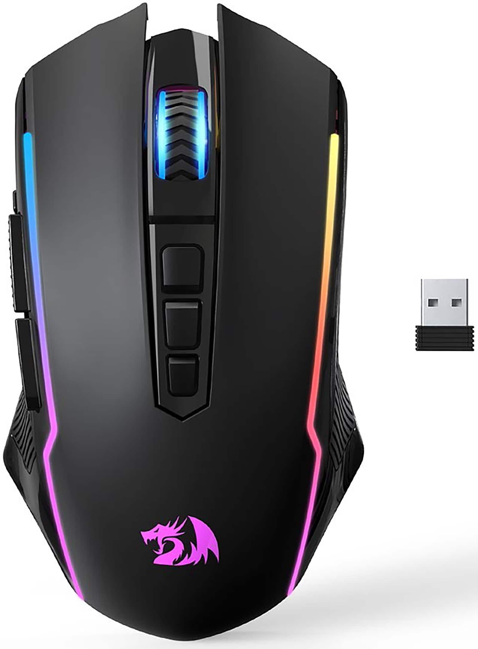 REDRAGON - M914P Wireless Optical 9 Programmable Button Tri-mode Gaming Mouse with 12,000 DPI HERO Sensor & RGB Lighting - Wireless - Wireless - Black