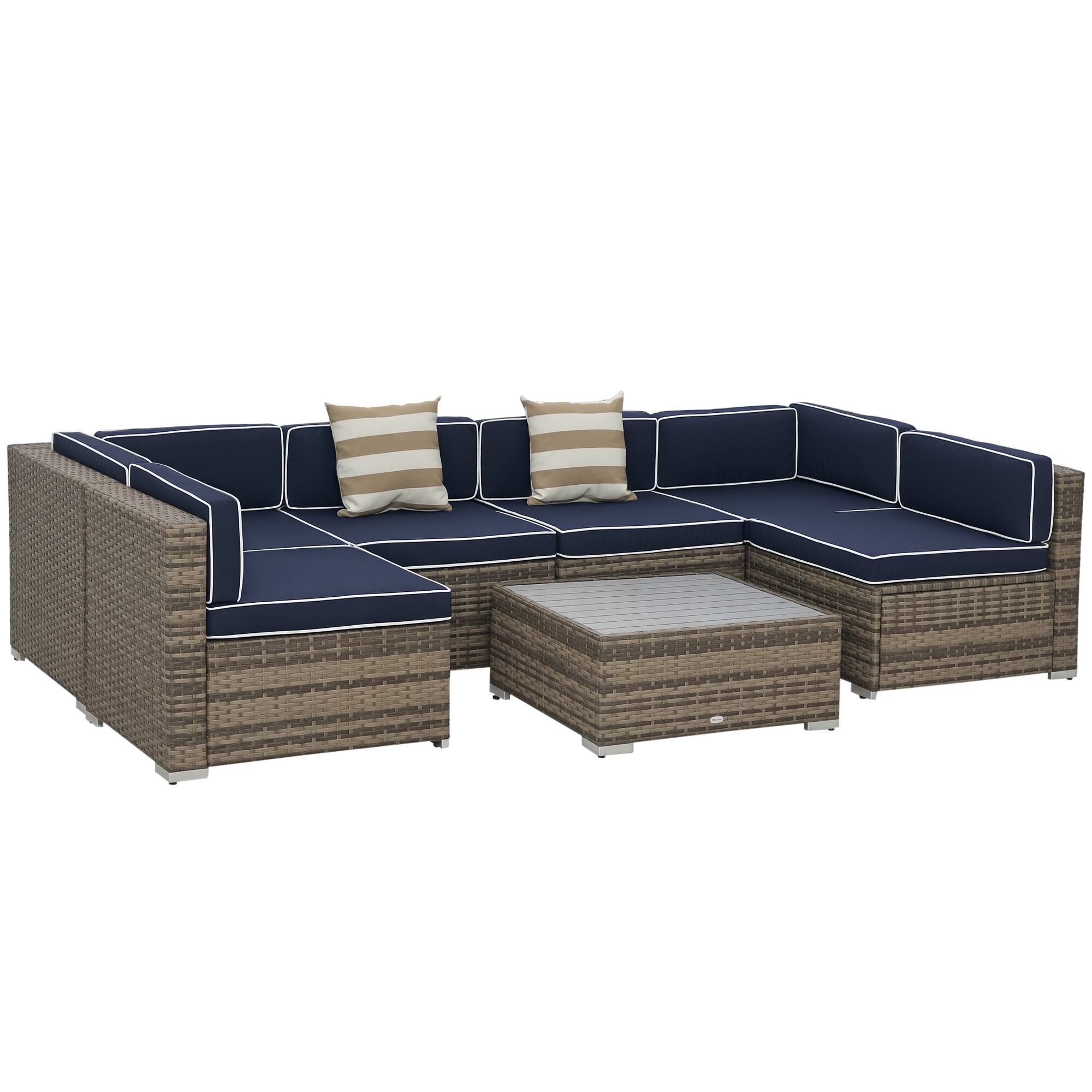 Outsunny - 7-Piece Patio Furniture Set, Outdoor Wicker Conversation Set, All Weather PE Rattan Sectional Sofa Set - Brown