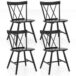 Costway - Dining Chairs Set of 4 Farmhouse Kitchen Chair with Rubber Wood Frame - Black