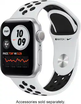 Apple Geek Squad Certified Refurbished Watch Nike Series 6 (GPS) 40mm Aluminum Case with Pure Platinum/Black Nike Sport Band - Silver - (2020)