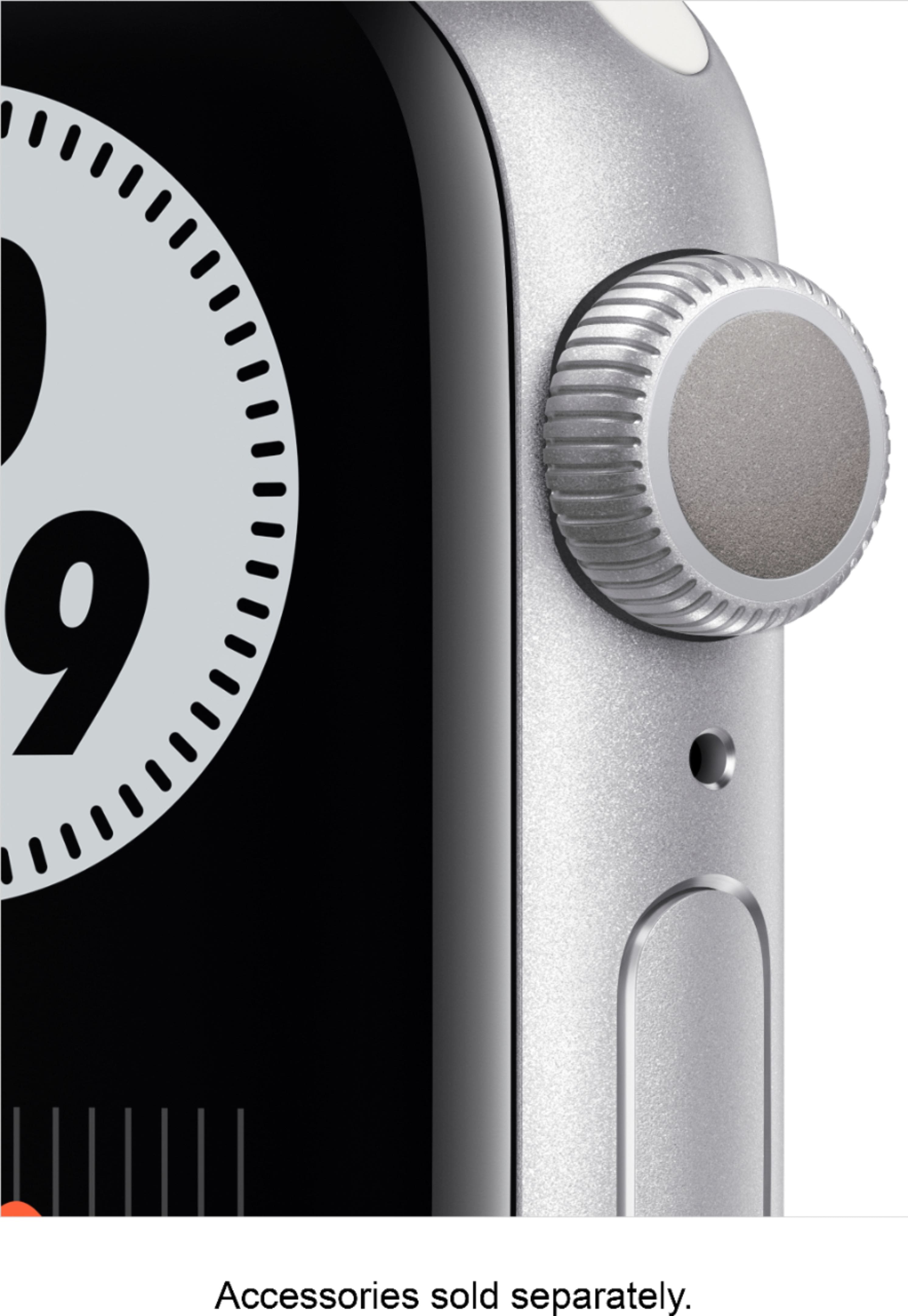 Alt View 11. Apple - Apple GSRF Watch Nike Series 6 (GPS) 40mm Silver Aluminum Case with Pure Platinum/Black Nike Sport Band - Silver.